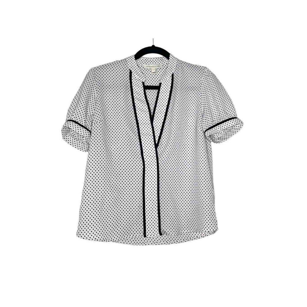 MONTEAU|V-NECK SHORT SLEEVE BLOUSE TOP‎ DOTTED BLACK & WHITE S